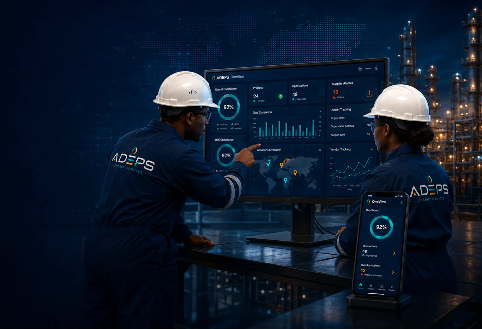 ADEPS team with digital operations overlay